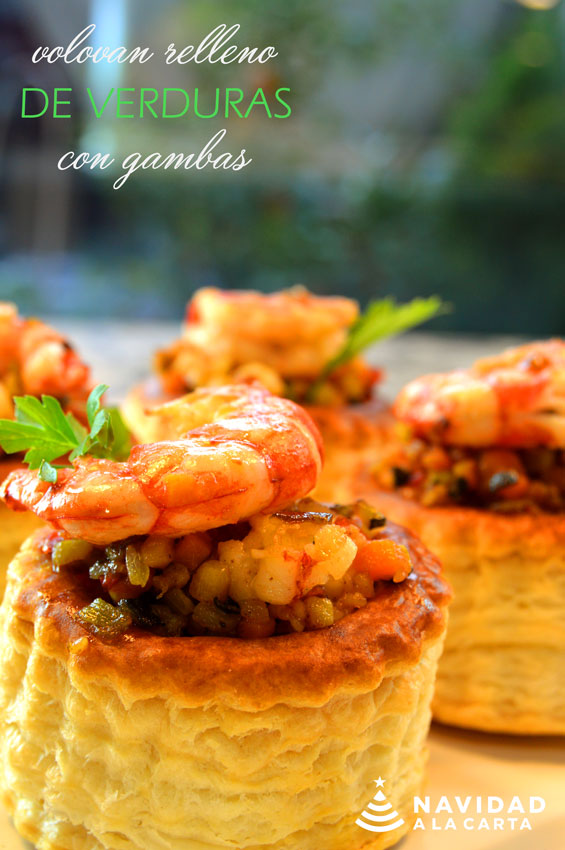 Recetas de Navidad - volován relleno de gambas y verduras